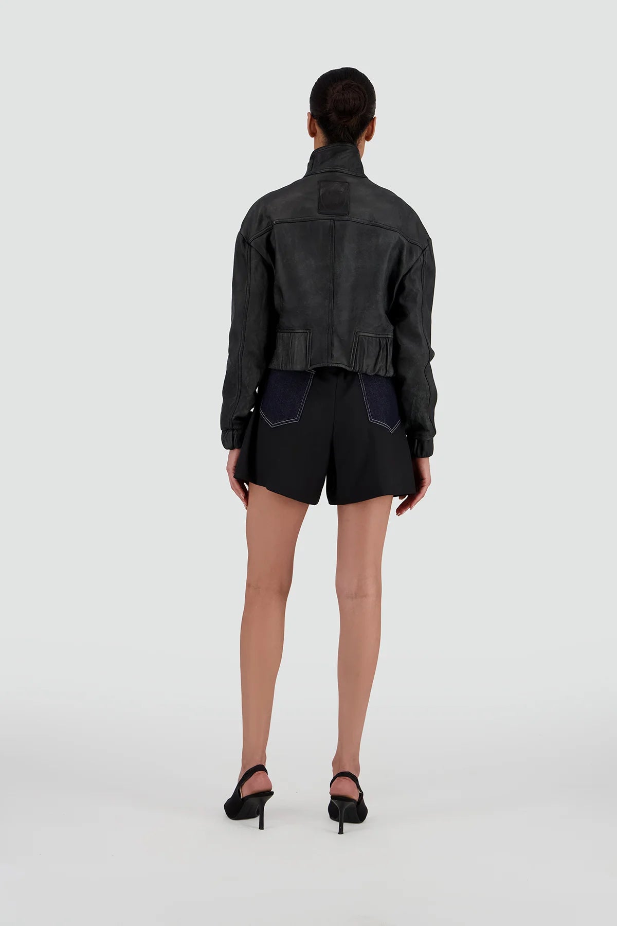 Biker High Collar Zip Leather Jacket