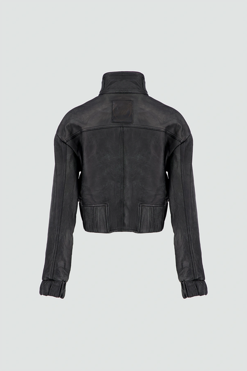 Biker High Collar Zip Leather Jacket