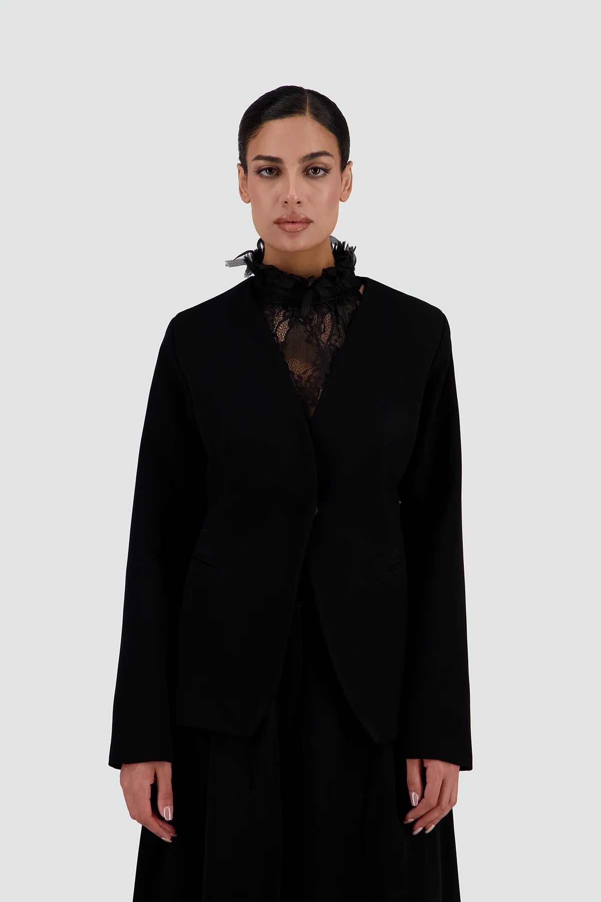 Fringed Open Back Blazer & Cord-Detail Tailored Trousers SET