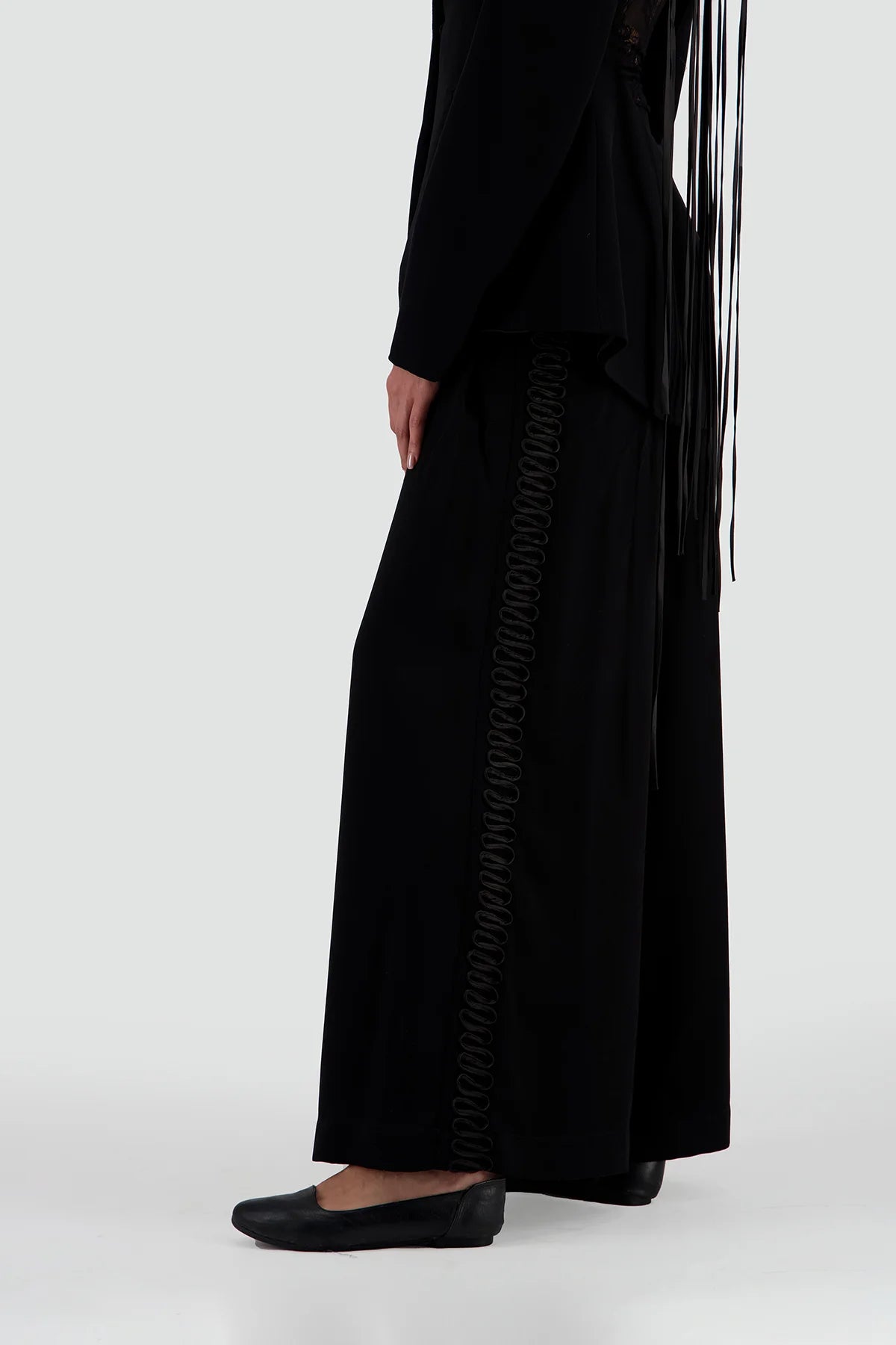Fringed Open Back Blazer & Cord-Detail Tailored Trousers SET