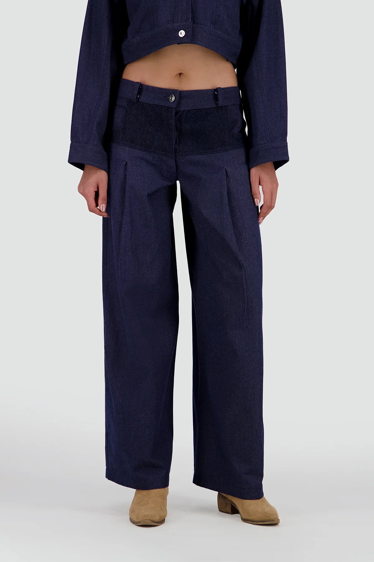 Two-Tone Wide-Leg Denim Trousers