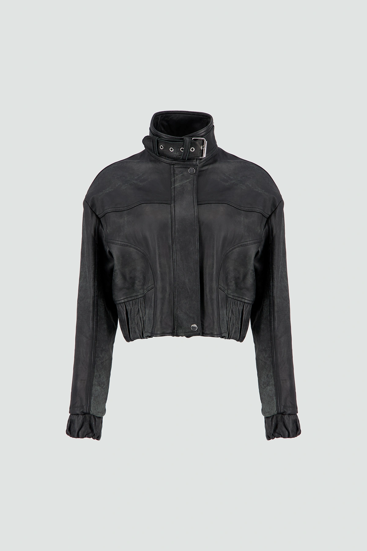 Biker High Collar Zip Leather Jacket