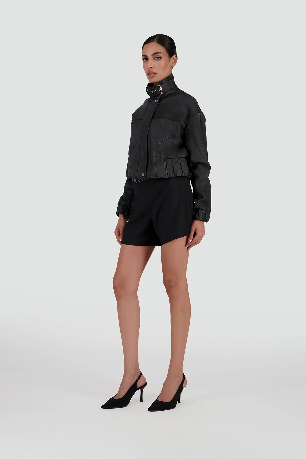 Biker High Collar Zip Leather Jacket