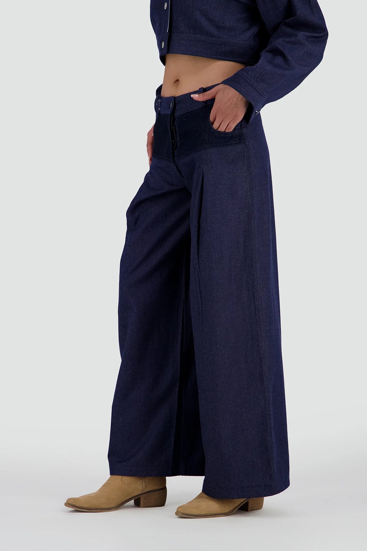Two-Tone Wide-Leg Denim Trousers