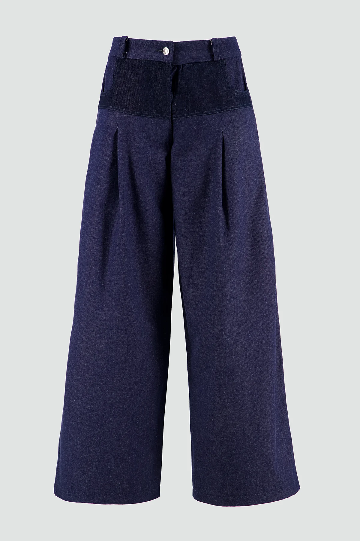 Two-Tone Wide-Leg Denim Trousers